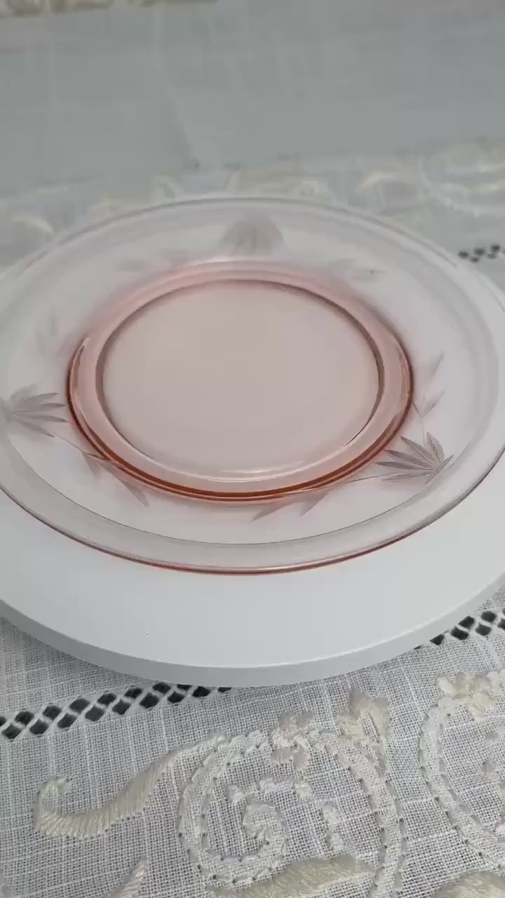 Vintage Pink Depression Glass Plate | 1930s Etched Floral Design | Collectible Serving Dish | 7.25” Plate