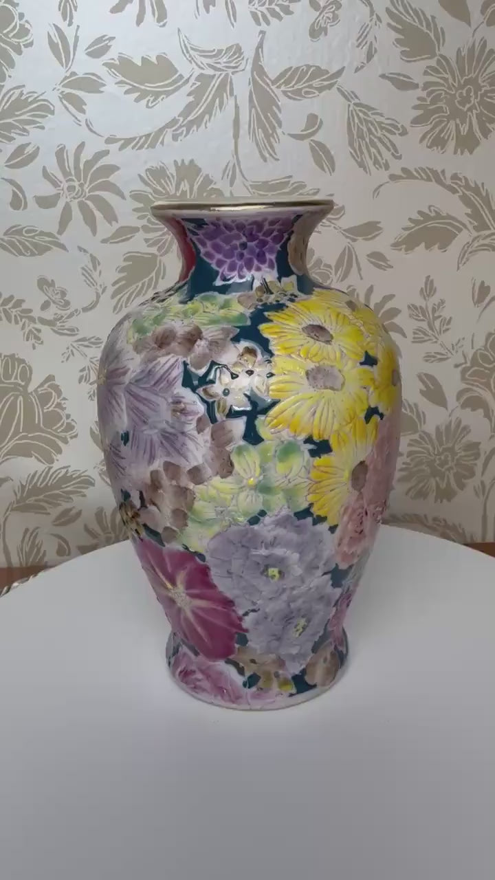 Bright Bloom Decorative Porcelain Vase | Multicolor Floral Design | Vintage-Inspired Display Vase